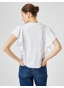 Koton Ruffled Sleeves T-shirt Crew Neck Cotton