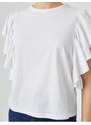 Koton Ruffled Sleeves T-shirt Crew Neck Cotton