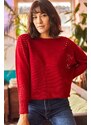 Olalook Women's Red Openwork Bat Oversize Knitwear Sweater