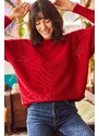 Olalook Women's Red Openwork Bat Oversize Knitwear Sweater