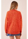 Happiness İstanbul Women's Orange V-Neck Oversize Knitwear Sweater