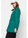 Trendyol tmavě zelený pas nařasený pás tkaný zip a zacvakávací bunda