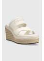 Pantofle Calvin Klein WEDGE 50HH - HE dámské, bílá barva, na klínku, HW0HW01498