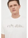 Bavlněné tričko Pepe Jeans béžová barva, s potiskem