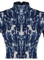 Trendyol Navy Blue Printed Fitted/Situated High Neck Long Sleeve Crepe/Textured Knitted Blouse