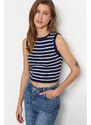 Trendyol Navy Blue Crop Striped Knitwear Blouse