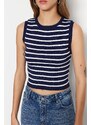 Trendyol Navy Blue Crop Striped Knitwear Blouse