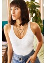 Olalook Women's White Back Diagonal Honeycomb Knit Sweater Sweater Blouse