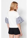 Trendyol White Poplin Detail Relaxed/Wide Comfortable Cut Crewneck Knitted Blouse