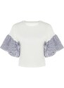 Trendyol White Poplin Detail Relaxed/Wide Comfortable Cut Crewneck Knitted Blouse