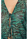 Trendyol Green Animal Patterned Lace-up Detailed Tulle Stretch Knitted Blouse