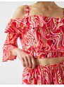 Koton Patterned Crop Top Ruffle Off Shoulders