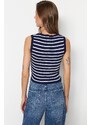 Trendyol Navy Blue Crop Striped Knitwear Blouse