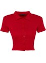 Trendyol Red Button Detail Fitted/Situated Crop Polo Neck Ribbed Stretch Knit Blouse