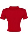 Trendyol Red Button Detail Fitted/Situated Crop Polo Neck Ribbed Stretch Knit Blouse