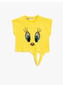 Koton Tweety Licensed T-Shirt. Sequined Embroidered Short Sleeves with Tie Waist Crewneck.