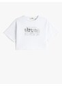 Koton Oversized Crop T-Shirt Printed Short Sleeves Crew Neck Cotton