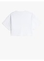 Koton Oversized Crop T-Shirt Printed Short Sleeves Crew Neck Cotton