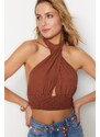 Trendyol Brown Crop Woven Cut Out/Window Blouse