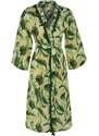 Trendyol Tropical Patterned Belted Midi Woven Kimono & Kaftan 100% Cotton with Tassels