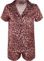 Trendyol Pink Leopard Patterned Satin Shirt-Shorts Woven Pajama Set