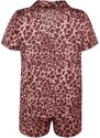 Trendyol Pink Leopard Patterned Satin Shirt-Shorts Woven Pajama Set