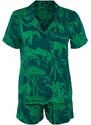 Trendyol Green Print Detailed Viscose Shirt-Shorts Pajamas Set