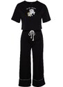 Trendyol Black Cotton Printed T-shirt-Pants Knitted Pajamas Set