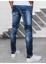 BASIC Modré děrované pánské džínové kalhoty Denim vzor