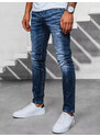 BASIC Modré děrované pánské džínové kalhoty Denim vzor