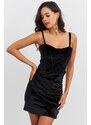 Cool & sexy dámské černé sametové nařasené mini šaty YEL63