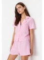 Trendyol Pink Terrycotton Shirt-Shorts Woven Pajamas Set