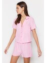 Trendyol Pink Terrycotton Shirt-Shorts Woven Pajamas Set