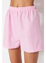 Trendyol Pink Terrycotton Shirt-Shorts Woven Pajamas Set