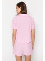 Trendyol Pink Terrycotton Shirt-Shorts Woven Pajamas Set