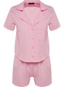 Trendyol Pink Terrycotton Shirt-Shorts Woven Pajamas Set