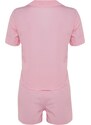 Trendyol Pink Terrycotton Shirt-Shorts Woven Pajamas Set