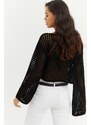 Cool & Sexy Women's Black Spanish Sleeves Openwork Knitwear Short Blouse