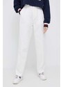 Bavlněné kalhoty Tommy Hilfiger x Shawn Mendes bílá barva, široké, high waist