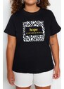 Trendyol Curve Black Crew Neck Printed Knitted T-Shirt