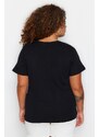 Trendyol Curve Black Crew Neck Printed Knitted T-Shirt