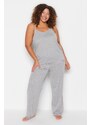 Trendyol Curve Plus Size Pajama Set - Gray - Plain