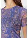 Trendyol Blue Printed Midi Tulle Dress