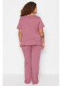 Trendyol Curve Burgundy Printed Short Sleeve Knitted Pajamas Set