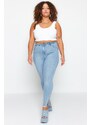 Trendyol Curve Light Blue Flexibilní úzké džíny s rozparkem a střapcem