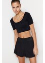 Trendyol Black Seamless/Seamless Crop Extra Soft Texture Square Neck Knitted Sports Top/Blouse