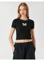 Koton Crop T-Shirt Butterfly Printed Crewneck Short Sleeved