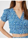 Koton Crop Floral T-Shirt Short Sleeve