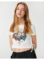 Koton Crop T-Shirt with Printed Crew Neck Short Sleeves Tie Detail