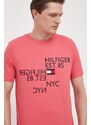 Bavlněné tričko Tommy Hilfiger růžová barva, s aplikací